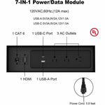 Lorell 7 - in - 1 Desk Mount Power and Data Outlet with USB HDMI CAT6 3 AC 5.66 ft Cord 8.7