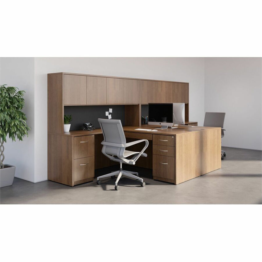Lorell Essentials Series Left Corner Credenza 66"W x 36"D x 29.5"H Walnut (LLR - LLR34394) - SchoolOutlet