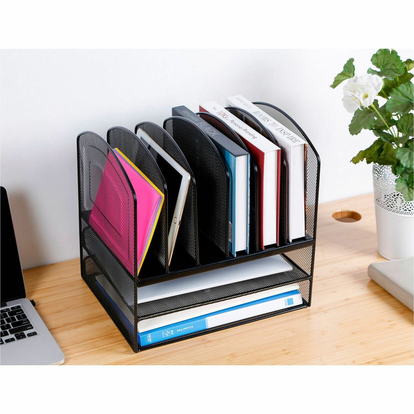 Lorell Mesh Desk Organizer 8 - Compartment Steel Desktop File Organizer Black (LLR - LLR37523) - SchoolOutlet