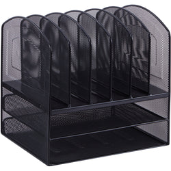 Lorell Mesh Desk Organizer 8-Compartment Steel Desktop File Organizer Black (LLR-LLR37523)