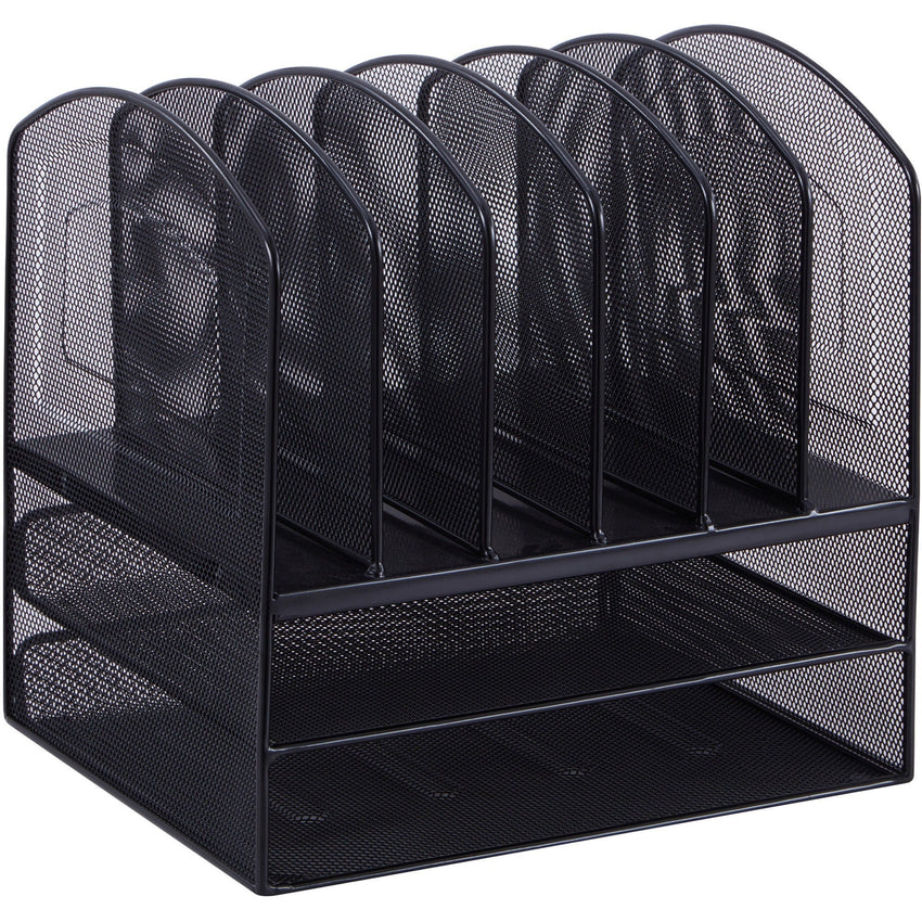 Lorell Mesh Desk Organizer 8 - Compartment Steel Desktop File Organizer Black (LLR - LLR37523) - SchoolOutlet