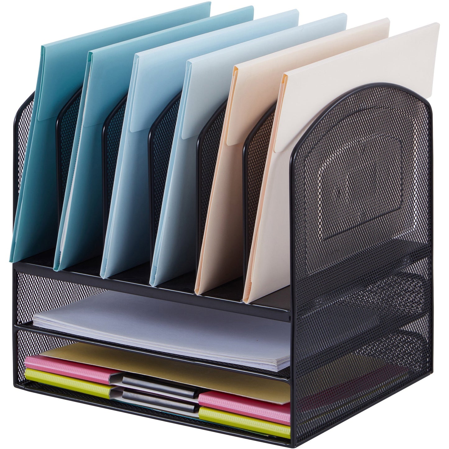 Lorell Mesh Desk Organizer 8 - Compartment Steel Desktop File Organizer Black (LLR - LLR37523) - SchoolOutlet