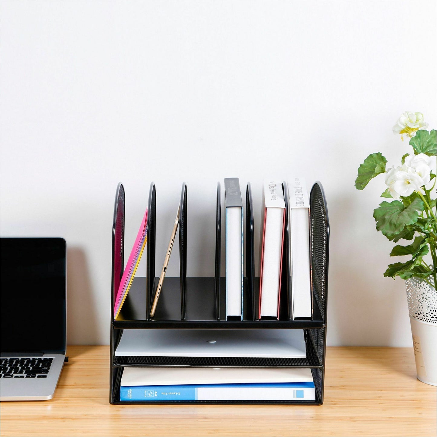Lorell Mesh Desk Organizer 8 - Compartment Steel Desktop File Organizer Black (LLR - LLR37523) - SchoolOutlet