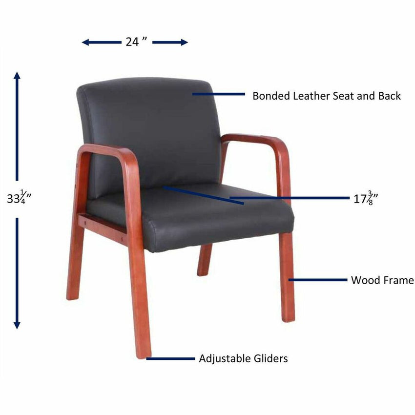 Lorell Upholstered Bonded Leather Guest Chair with Solid Wood Frame and Fixed Arms 17.88"H (LLR - LLR40200) - SchoolOutlet