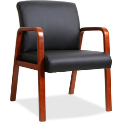 Lorell Upholstered Bonded Leather Guest Chair with Solid Wood Frame and Fixed Arms 17.88"H (LLR-LLR40200)