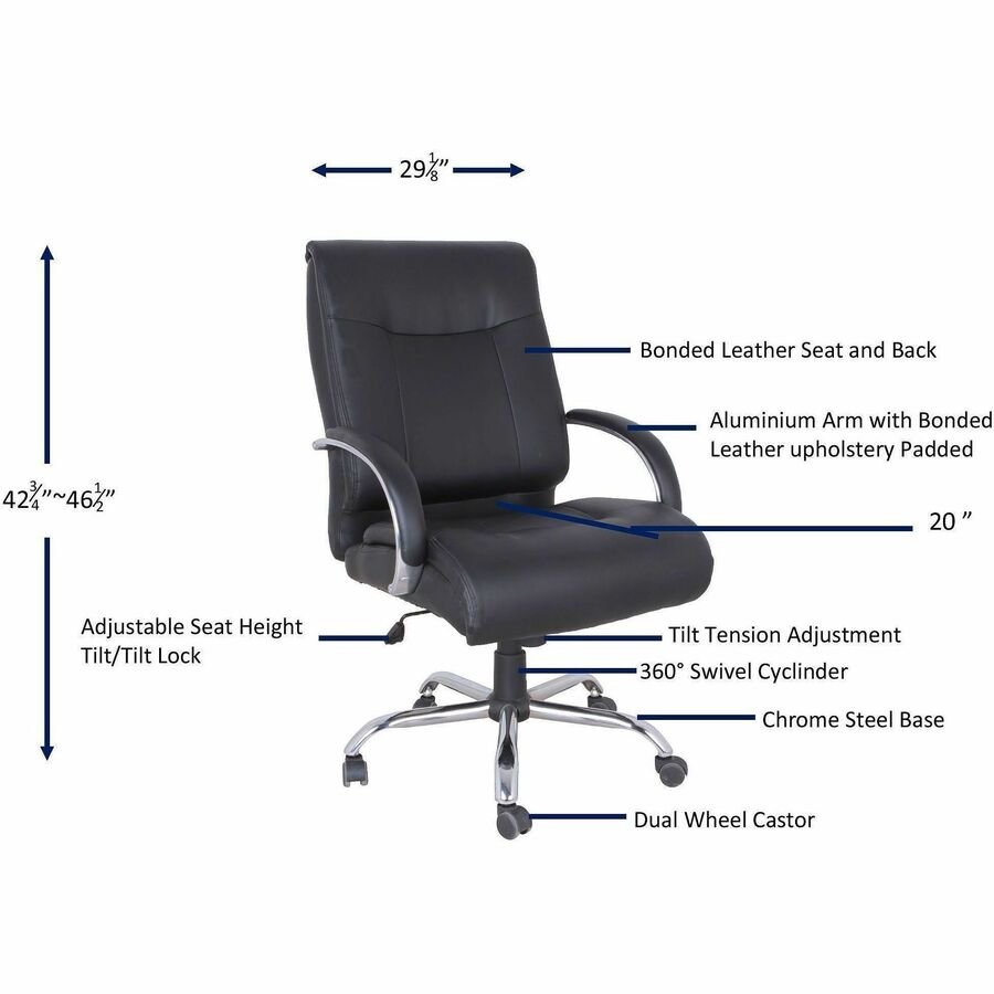 Lorell Deluxe Big and Tall Bonded Leather Chair with Pneumatic Height Adjustment and Chrome Base 19.63'' - 23.25''H(LLR - LLR40206) - SchoolOutlet