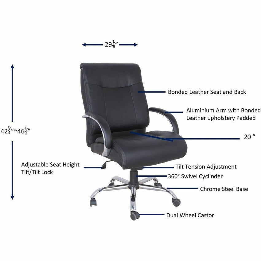 Lorell Deluxe Big and Tall Bonded Leather Chair with Pneumatic Height Adjustment and Chrome Base 19.63'' - 23.25''H(LLR - LLR40206) - SchoolOutlet