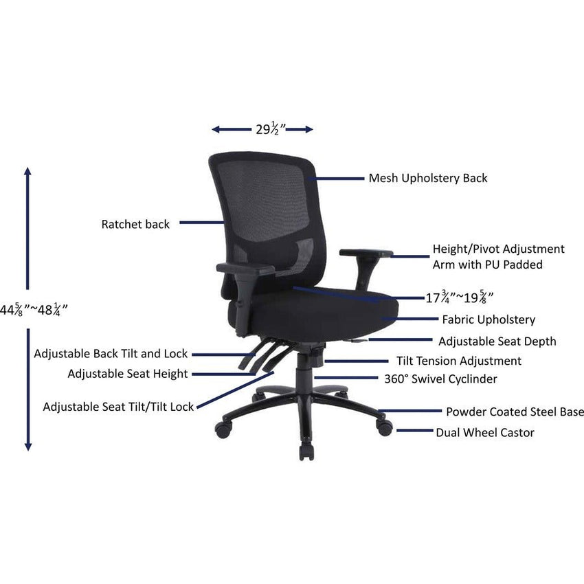 Lorell Big & Tall Mesh Back Office Chair Black Adjustable Ergonomic 17 - 3/4" - 19 - 5/8"H (LLR - LLR40210) - SchoolOutlet