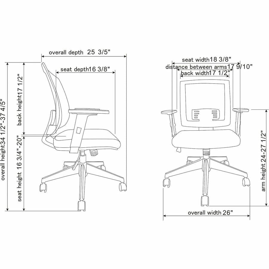 Lorell SOHO Mesh Mid - Back Task Chair with Adjustable Arms and 5 - Star Base 16.75" - 20"H (LLR - LLR41842) - SchoolOutlet