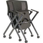 Lorell Mobile Mesh Back Nesting Chair with Arms and Metal Frame Set of 2 18.9