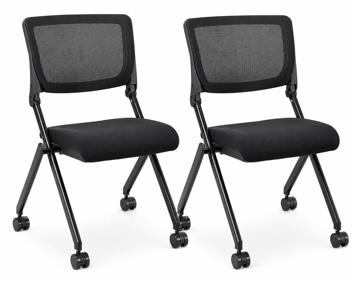 Lorell Mobile Mesh Back Nesting Chairs with Fabric Seat and Casters Set of 2 18.9"H (LLR-LLR41846) - SchoolOutlet