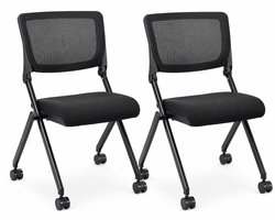 Lorell Mobile Mesh Back Nesting Chairs with Fabric Seat and Casters Set of 2 18.9"H (LLR-LLR41846)