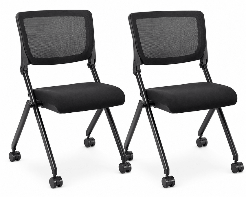 Lorell Mobile Mesh Back Nesting Chairs with Fabric Seat and Casters Set of 2 18.9"H (LLR-LLR41846) - SchoolOutlet