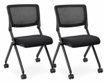 Lorell Mobile Mesh Back Nesting Chairs with Fabric Seat and Casters Set of 2 18.9