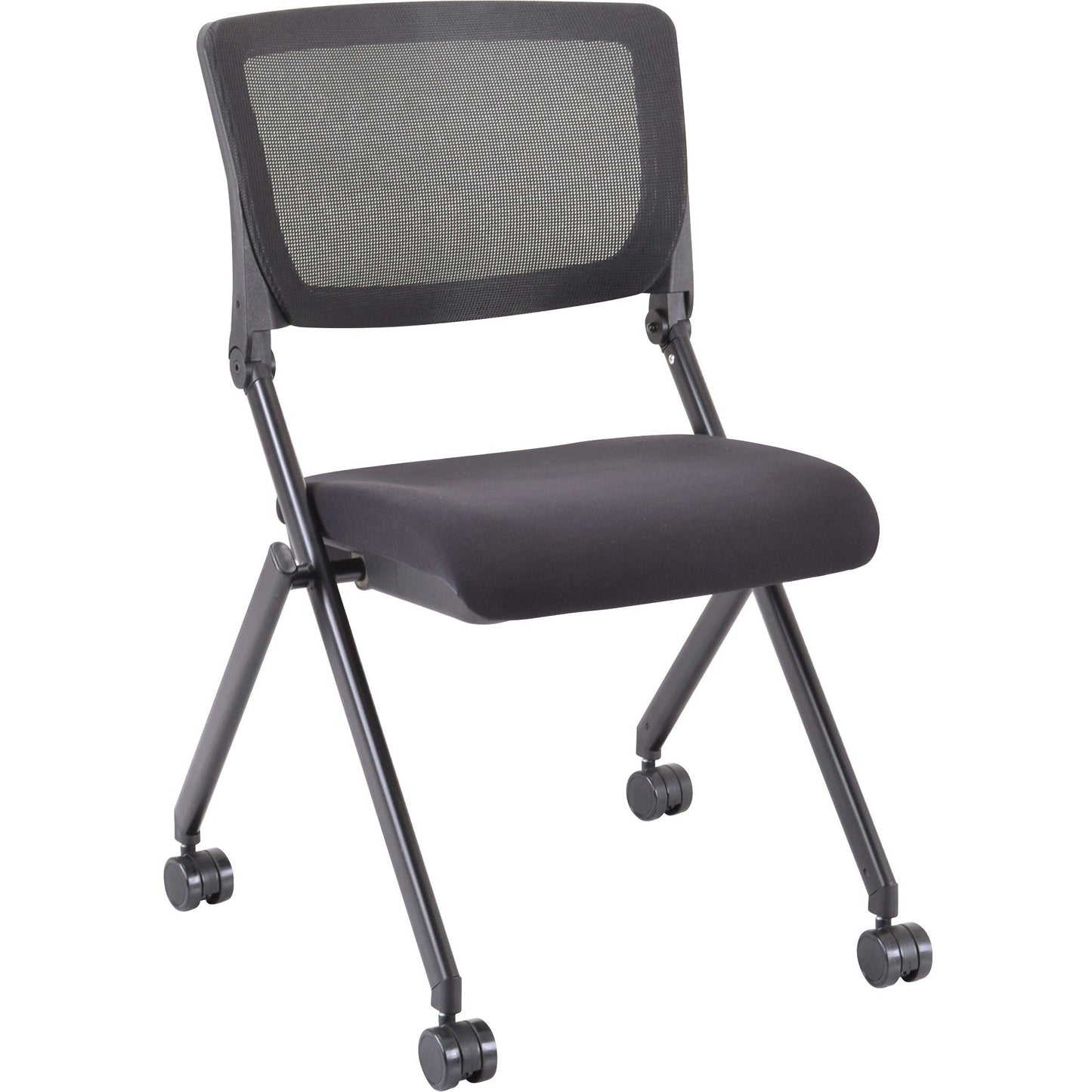 Lorell Mobile Mesh Back Nesting Chairs with Fabric Seat and Casters Set of 2 18.9"H (LLR - LLR41846) - SchoolOutlet