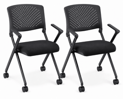 Lorell Upholstered Foldable Nesting Chairs with Arms and Plastic Back Set of 2 18.9 "H (LLR-LLR41847)