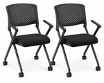 Lorell Upholstered Foldable Nesting Chairs with Arms and Plastic Back Set of 2 18.9 