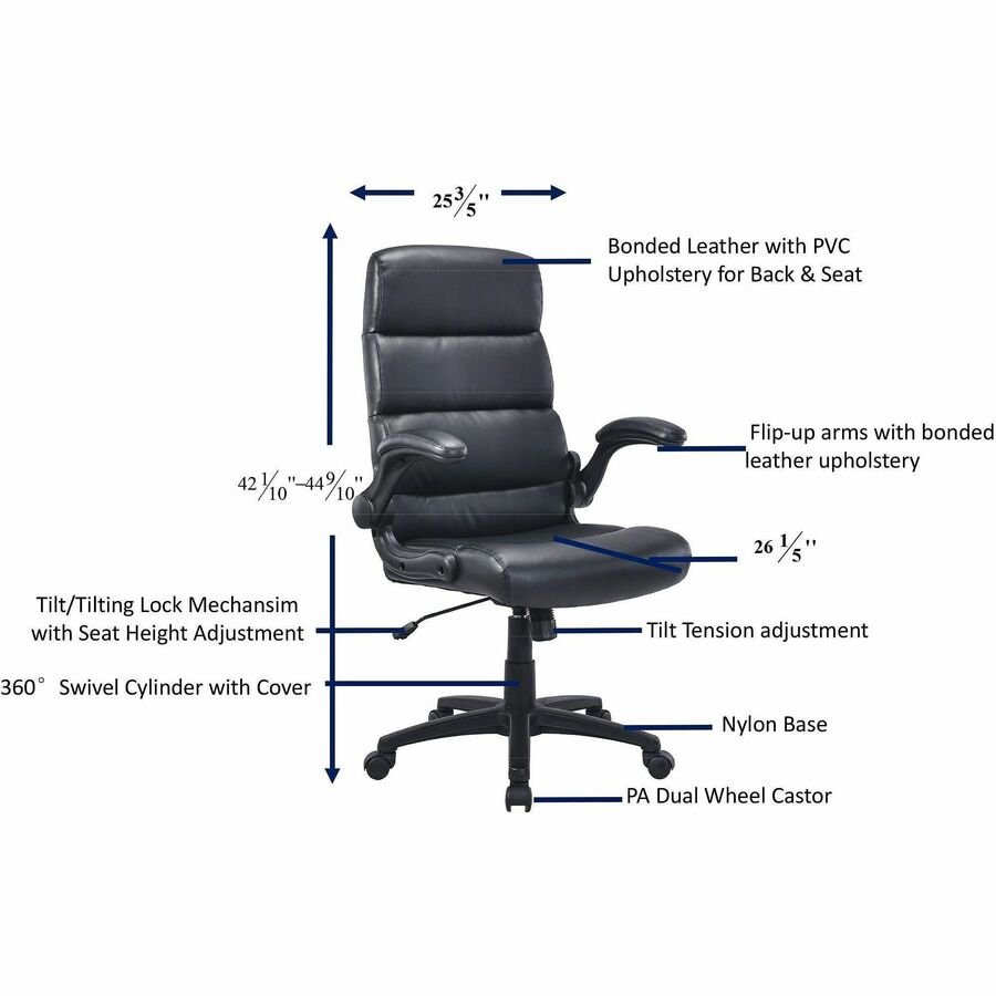 Lorell Colline High - Back Chair with Flip - Up Arms and Bonded Leather (LLR - LLR41853) - SchoolOutlet