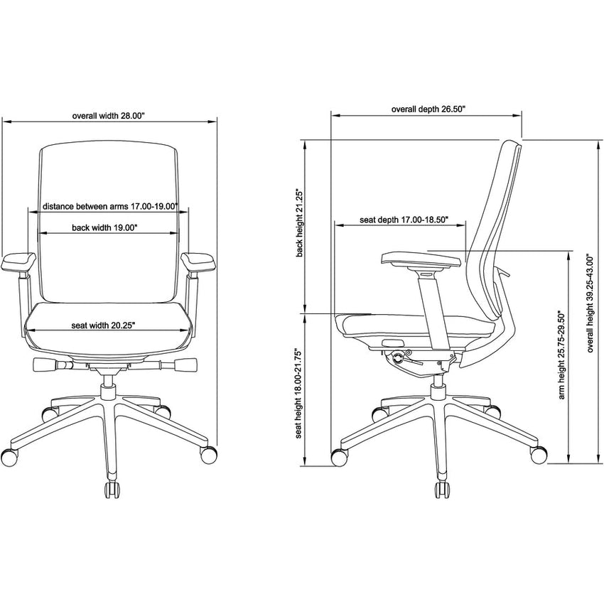 Lorell Premium Mid - Back Chair with Adjustable Pivot Arms and Synchro Tilt 18" - 21.75"H (LLR - LLR42172) - SchoolOutlet