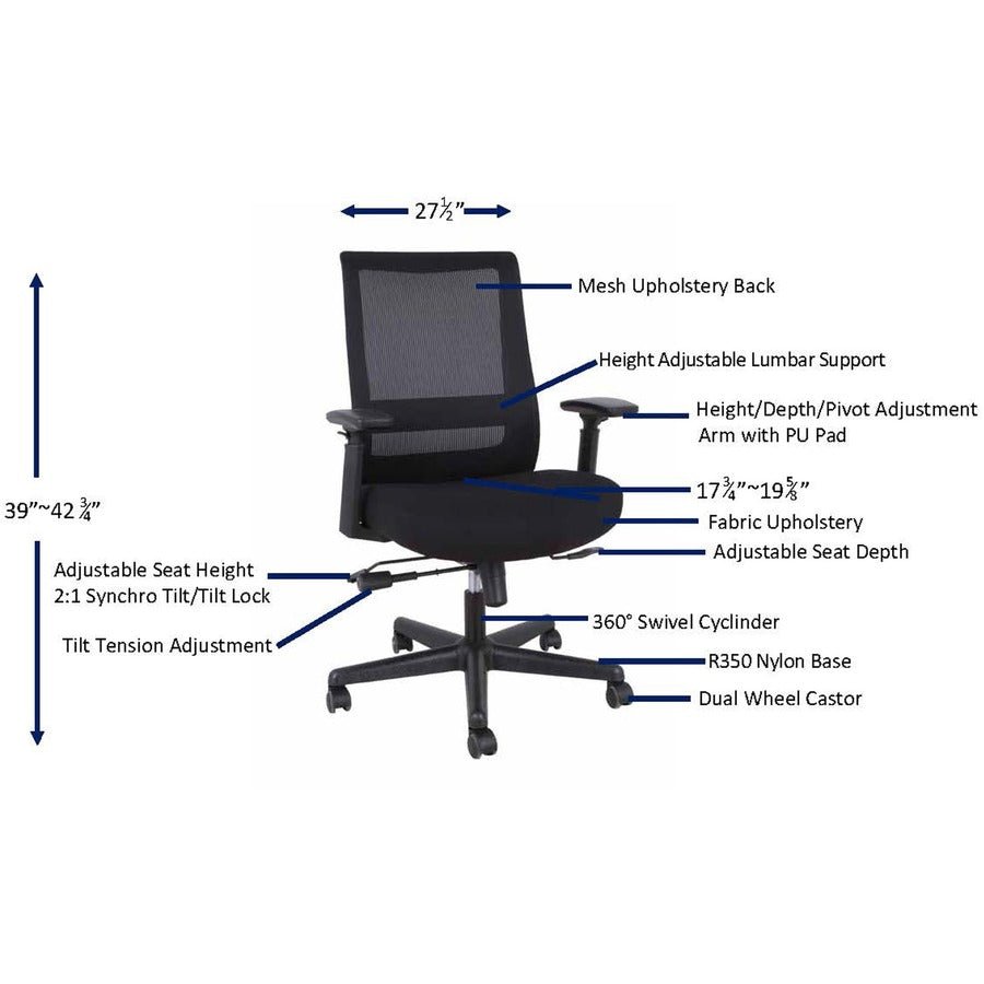 Lorell Mesh High - Back Executive Chair with Synchro Tilt and Adjustable Arms (LLR - LLR42175) - SchoolOutlet