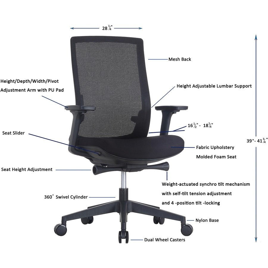 Lorell Mid - Back Mesh Chair with Synchro Tilt and Adjustable Arms (LLR - LLR42180) - SchoolOutlet