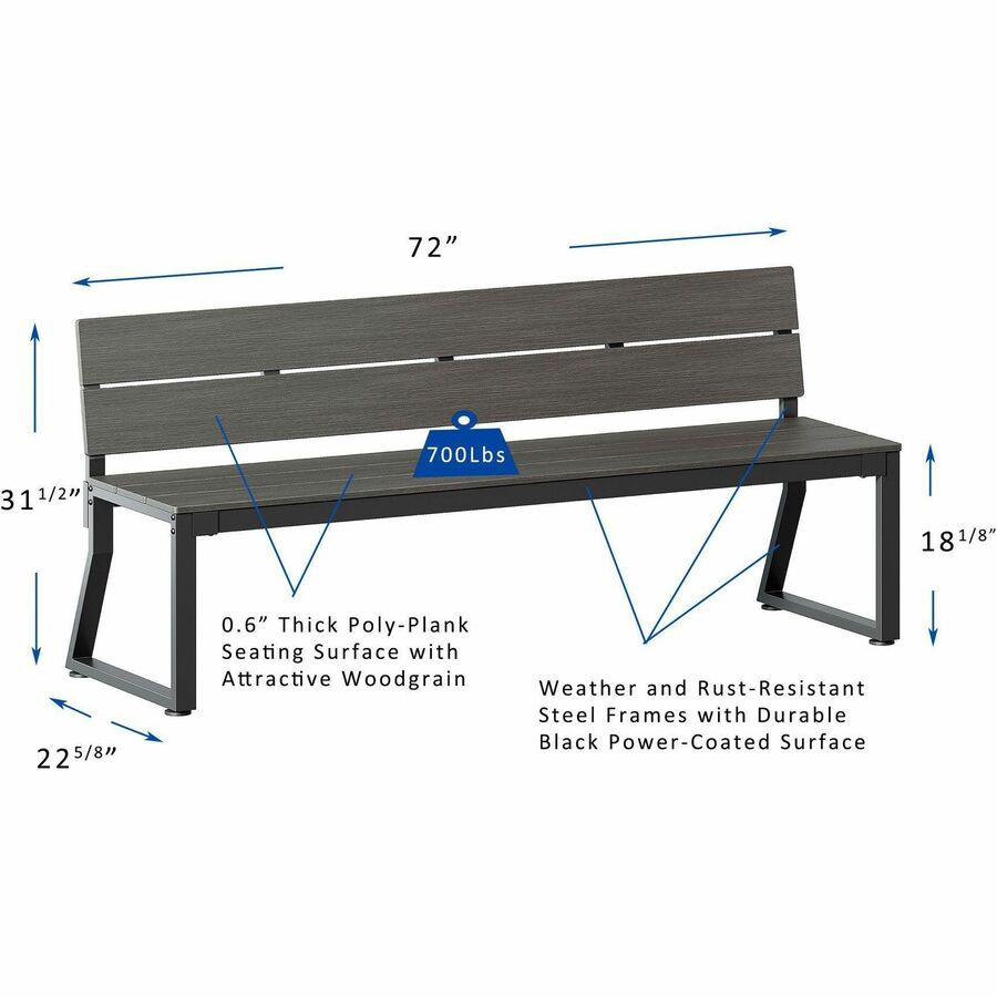 Lorell Faux Wood Outdoor Bench with Steel Tube Base (LLR - LLR42670) - SchoolOutlet