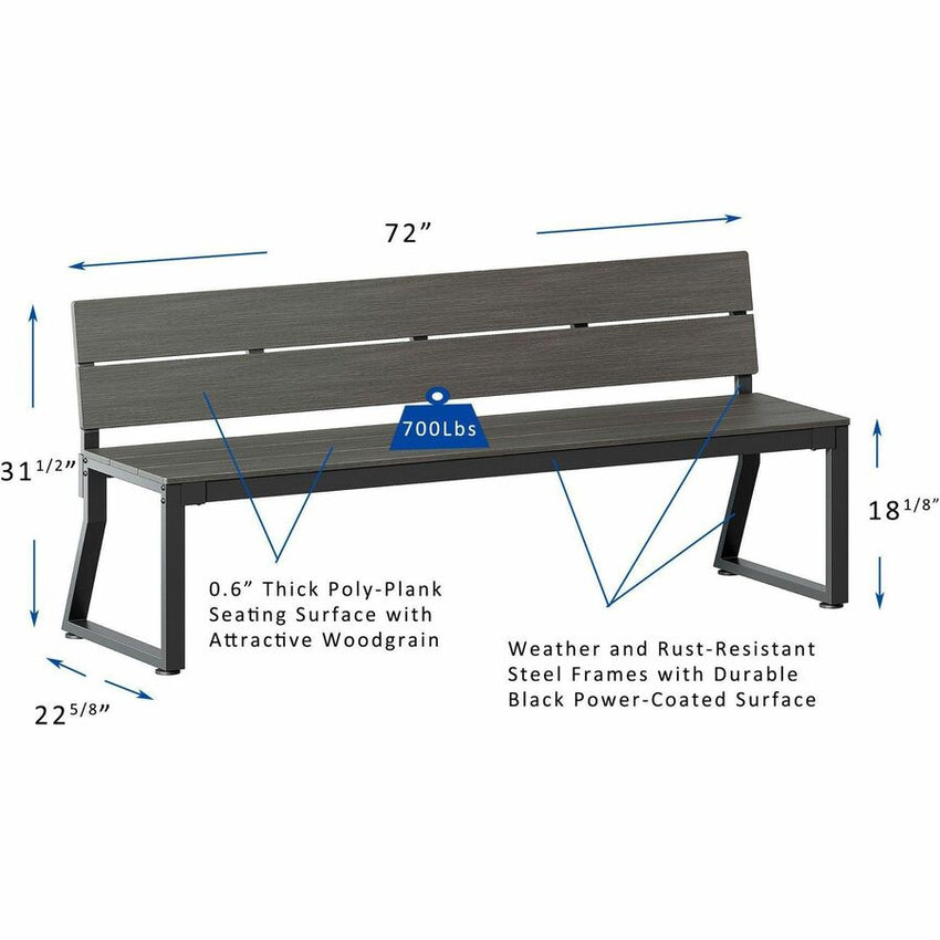 Lorell Faux Wood Outdoor Bench with Steel Tube Base (LLR - LLR42670) - SchoolOutlet