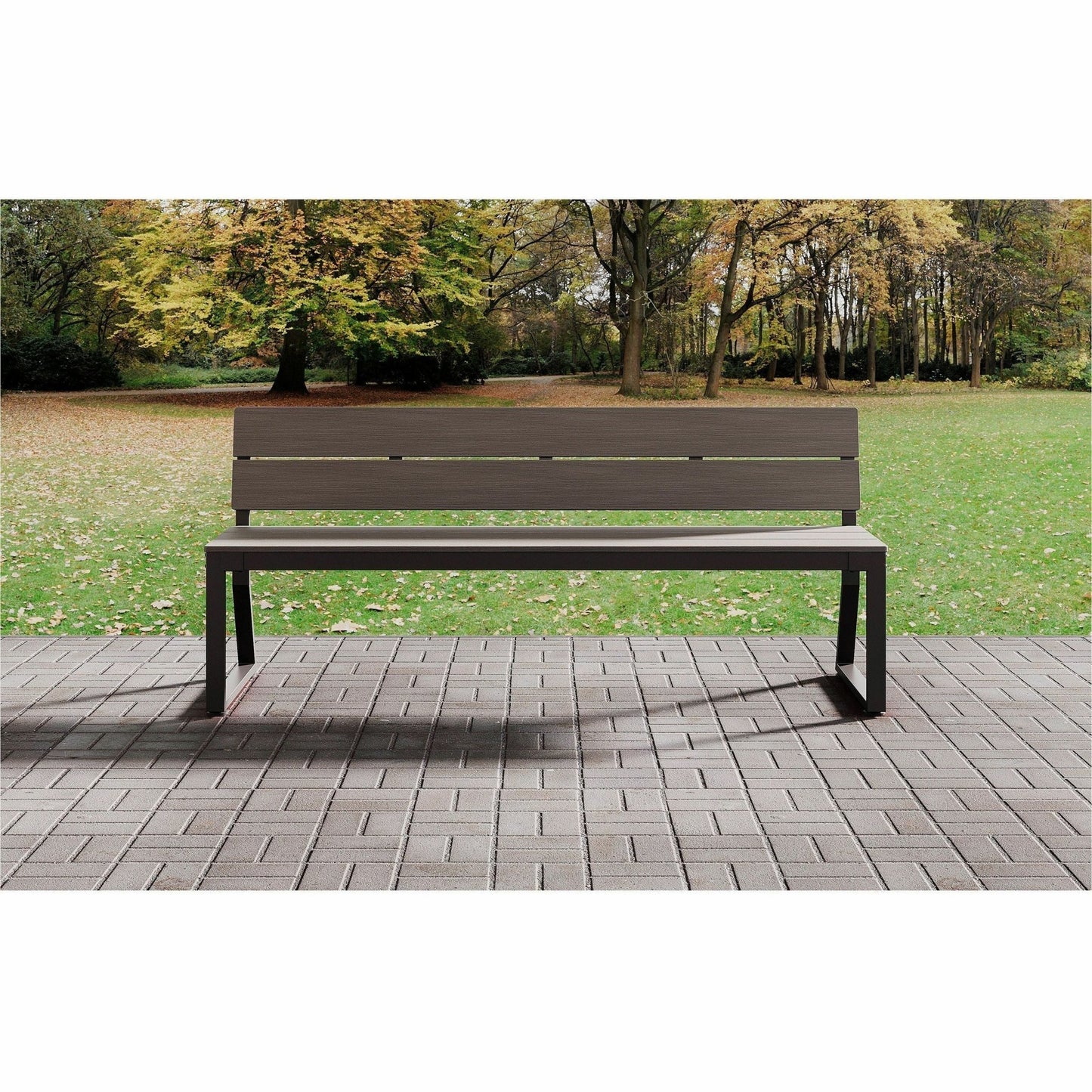 Lorell Faux Wood Outdoor Bench with Backrest and Steel Tube Base (LLR - LLR42671) - SchoolOutlet