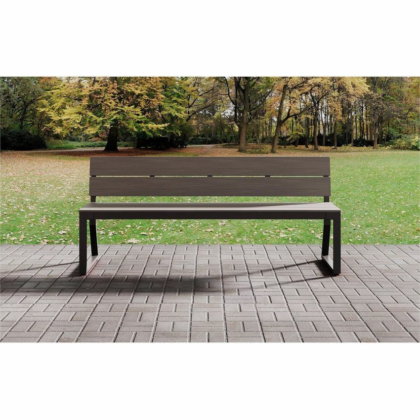 Lorell Faux Wood Outdoor Bench with Backrest and Steel Tube Base (LLR - LLR42671) - SchoolOutlet