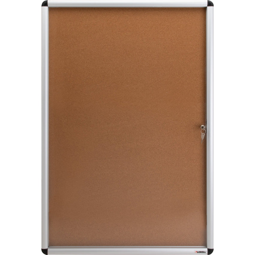 Lorell Enclosed Cork Bulletin Board Natural Cork Surface Locking Swing Door 24"W x 36"H (LLR - LLR42706) - SchoolOutlet