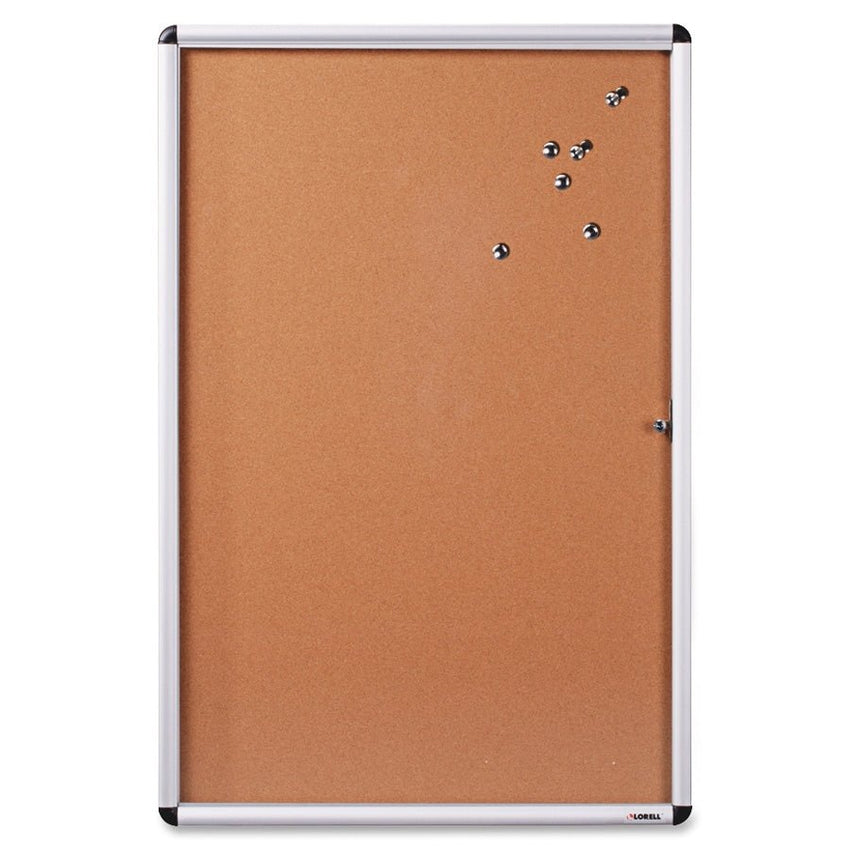 Lorell Enclosed Cork Bulletin Board Natural Cork Surface Locking Swing Door 24"W x 36"H (LLR - LLR42706) - SchoolOutlet