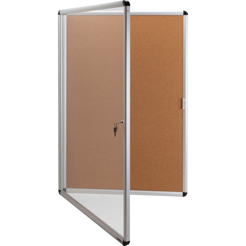 Lorell Enclosed Cork Bulletin Board Natural Cork Surface Locking Swing Door 24"W x 36"H (LLR - LLR42706) - SchoolOutlet