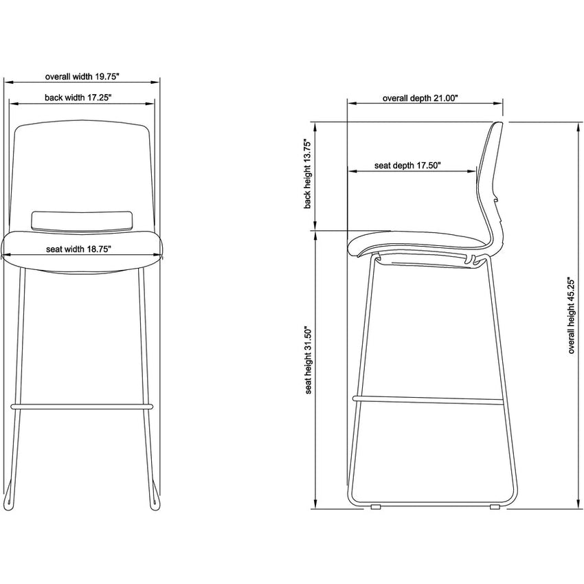 Lorell Arctic Series Bar Stools with Ergonomic Back and Footrest Set of 2 31.50"H (LLR - LLR42951) - SchoolOutlet