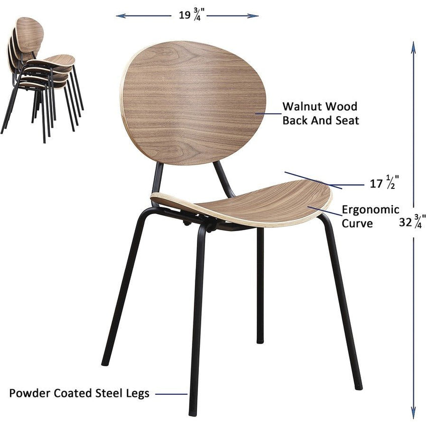 Lorell Bentwood Cafe Chairs Walnut Stacking Metal Frame 2 - Pack (LLR - LLR42962) - SchoolOutlet