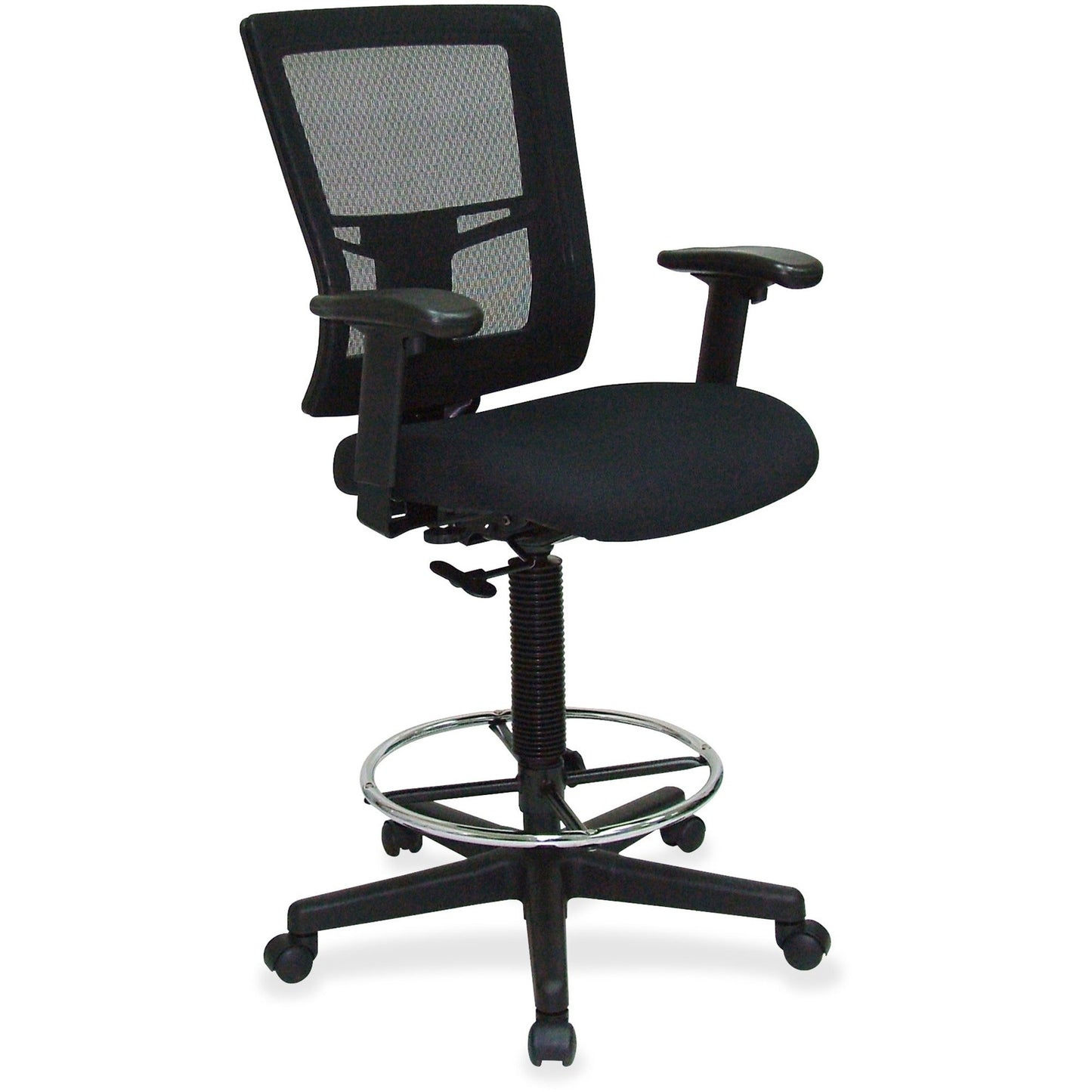 Lorell Mesh Back Drafting Stool with Adjustable Arms, Footring and Swivel 25.20 - 35.40 H (LLR - LLR43100) - SchoolOutlet
