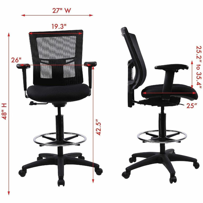 Lorell Mesh Back Drafting Stool with Adjustable Arms, Footring and Swivel 25.20 - 35.40 H (LLR - LLR43100) - SchoolOutlet