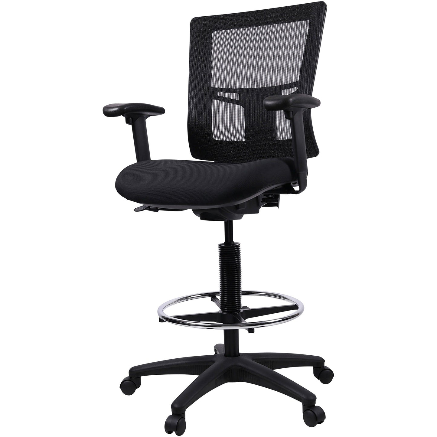 Lorell Mesh Back Drafting Stool with Adjustable Arms, Footring and Swivel 25.20 - 35.40 H (LLR - LLR43100) - SchoolOutlet