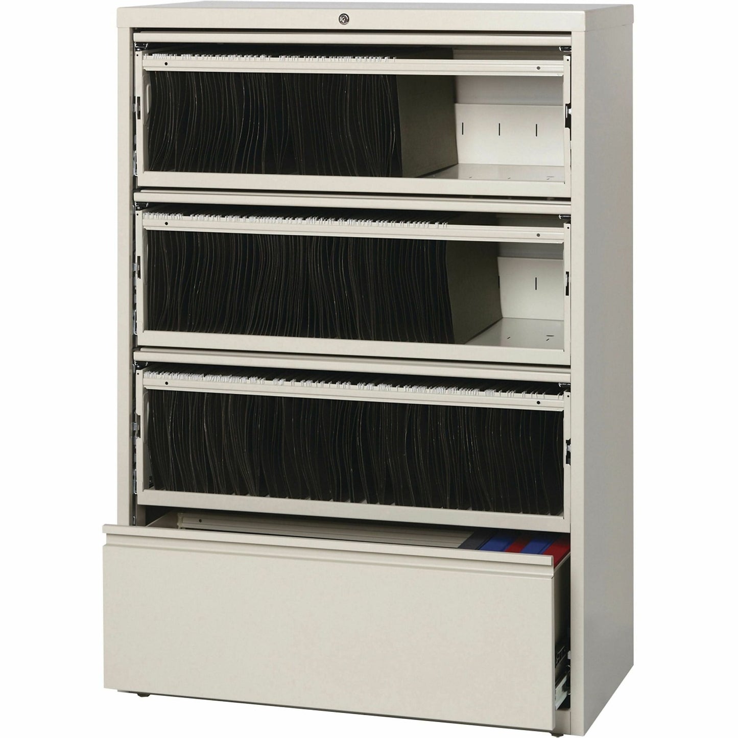 Lorell Fortress Series 4 - Drawer Lateral File with Receding Fronts and Roll - Out Shelves 36"W x 18.6"D x 52.5"H (LLR - LLR4351X36) - SchoolOutlet