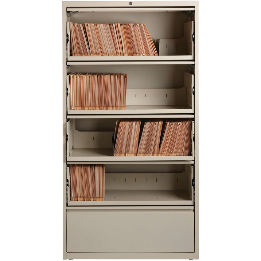Lorell Fortress Series 5 - Drawer Receding Lateral File with Roll - Out Shelves Putty Steel 36"W x 18.6"D x 68.8"H (LLR - LLR43512) - SchoolOutlet