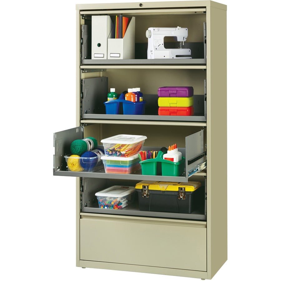 Lorell Fortress Series 5 - Drawer Receding Lateral File with Roll - Out Shelves Putty Steel 36"W x 18.6"D x 68.8"H (LLR - LLR43512) - SchoolOutlet