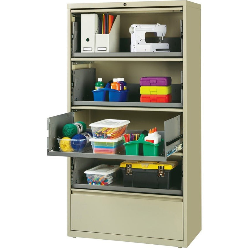 Lorell Fortress Series 5 - Drawer Receding Lateral File with Roll - Out Shelves Putty Steel 36"W x 18.6"D x 68.8"H (LLR - LLR43512) - SchoolOutlet
