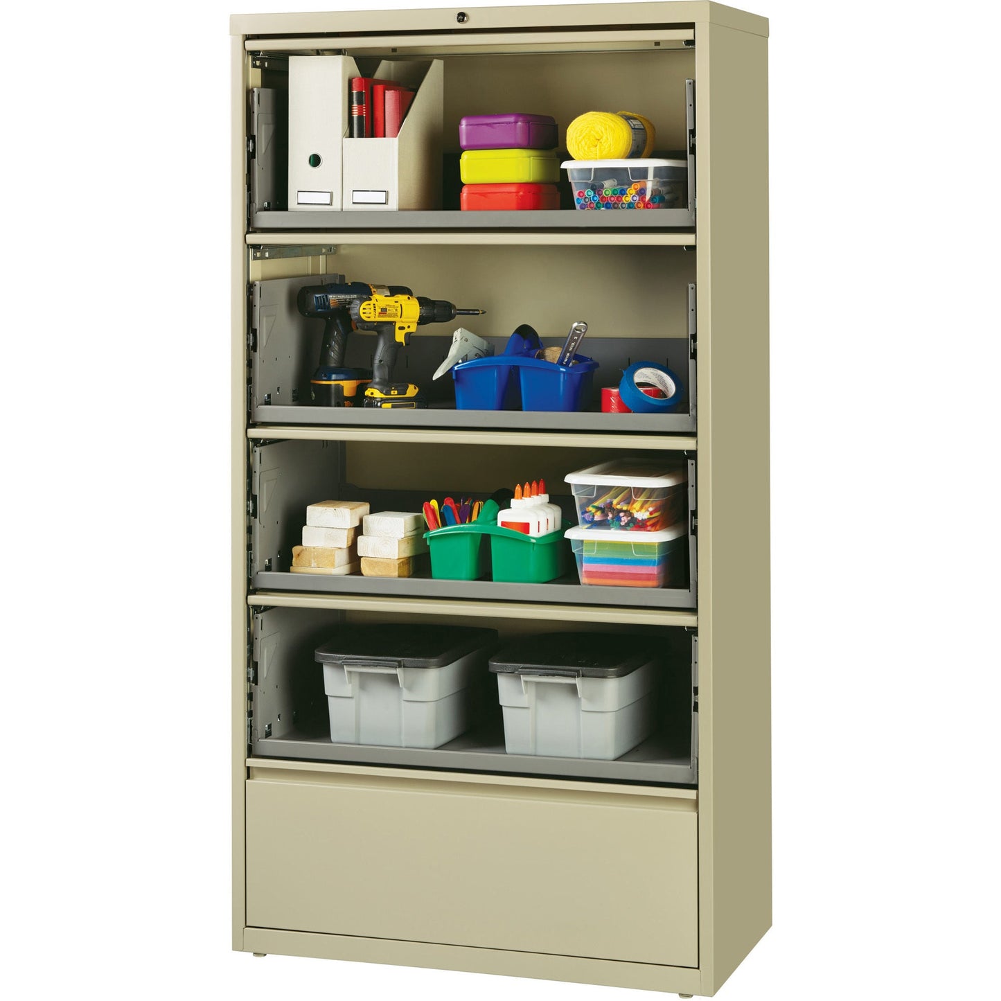 Lorell Fortress Series 5 - Drawer Receding Lateral File with Roll - Out Shelves Putty Steel 36"W x 18.6"D x 68.8"H (LLR - LLR43512) - SchoolOutlet