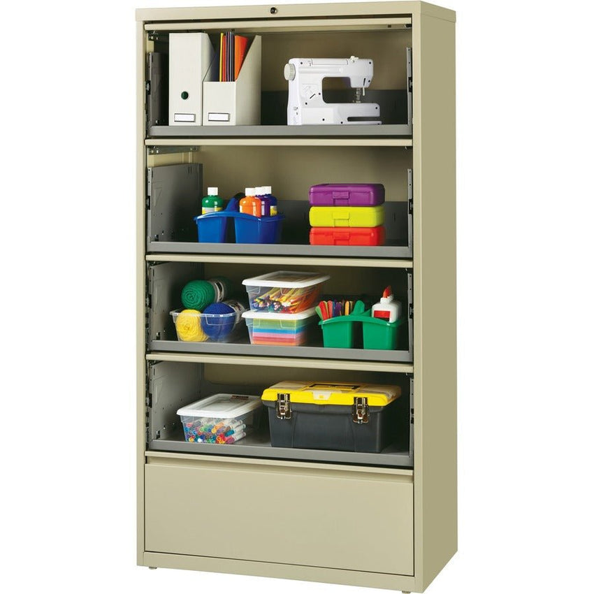 Lorell Fortress Series 5 - Drawer Receding Lateral File with Roll - Out Shelves Putty Steel 36"W x 18.6"D x 68.8"H (LLR - LLR43512) - SchoolOutlet