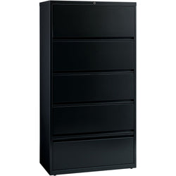 Lorell Fortress Series 5-Drawer Receding Lateral File with Roll-Out Shelves Black Steel 36"W x 18.6"D x 69"H (LLR-LLR43513)