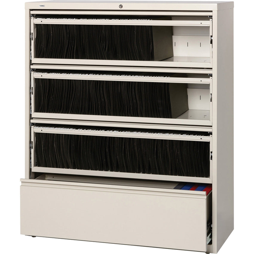 Lorell Fortress Series 4 - Drawer Lateral File with Receding Fronts and Roll - Out Shelves 42"W x 18.6"D x 52.5"H (LLR - LLR4351X42) - SchoolOutlet