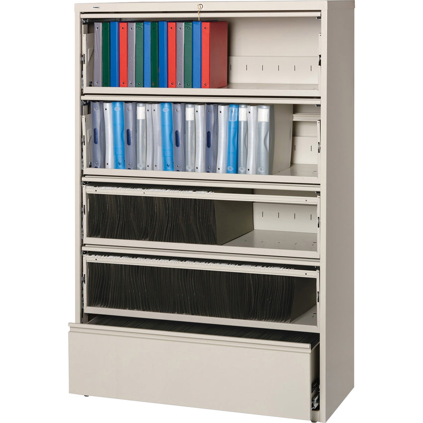 Lorell Fortress Series 5 - Drawer Receding Lateral File with Roll - Out Shelves 42"W x 18.6"D x 68.8"H (LLR - LLR4351X688) - SchoolOutlet