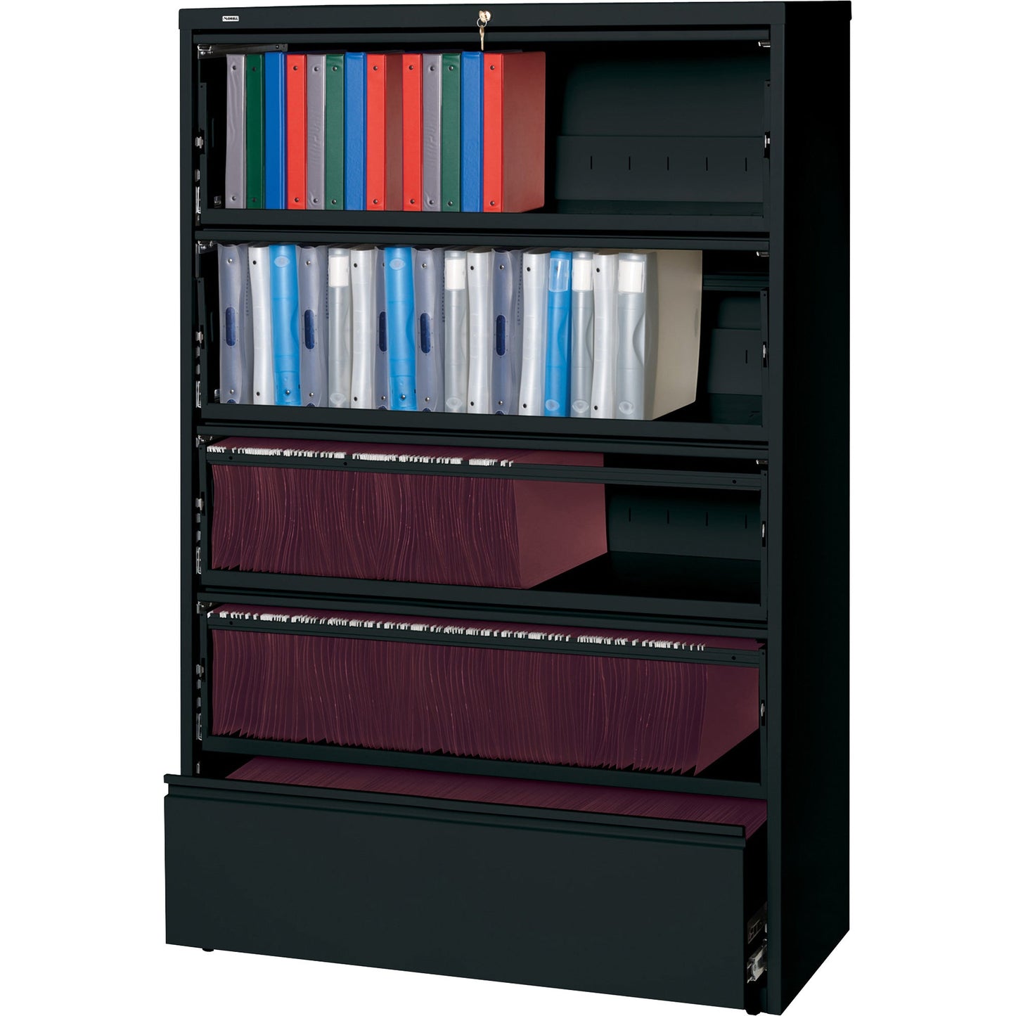 Lorell Fortress Series 5 - Drawer Receding Lateral File with Roll - Out Shelves 42"W x 18.6"D x 68.8"H (LLR - LLR4351X688) - SchoolOutlet