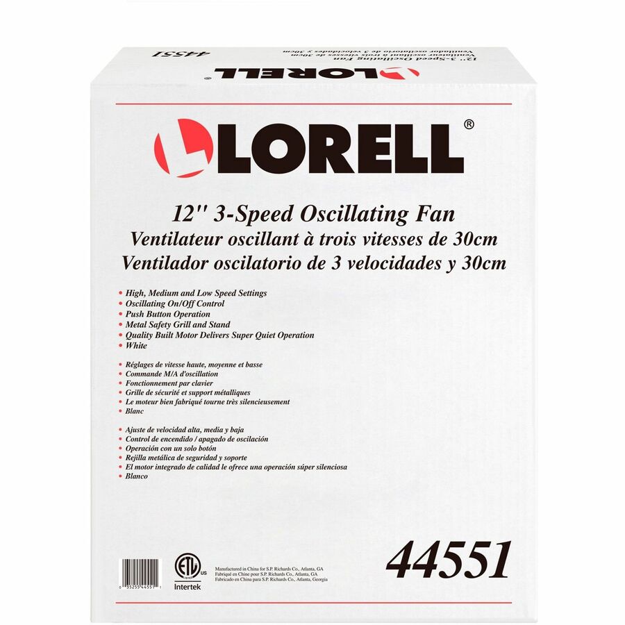 Lorell 12 Inch Oscillating Desk Fan with 3 Speed Settings and Safety Grill (LLR - LLR44551) - SchoolOutlet