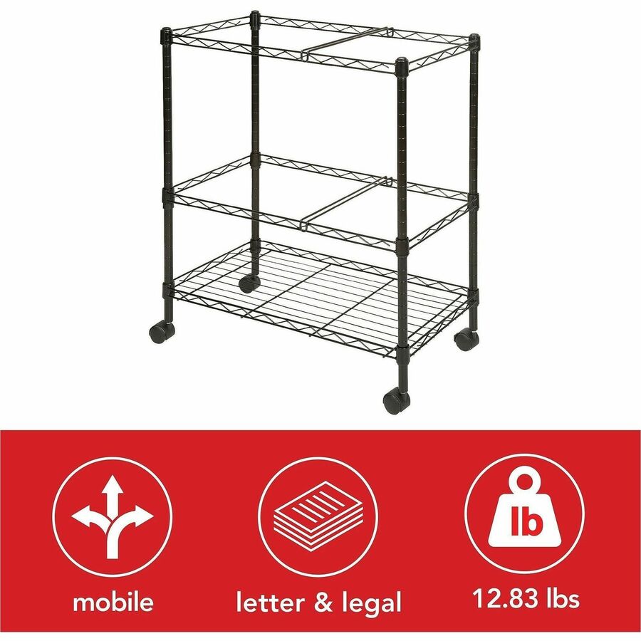 Lorell 2 - Tier Wire Mobile File Cart 30"H x 26"W x 12.5"D (LLR - LLR45650) - SchoolOutlet