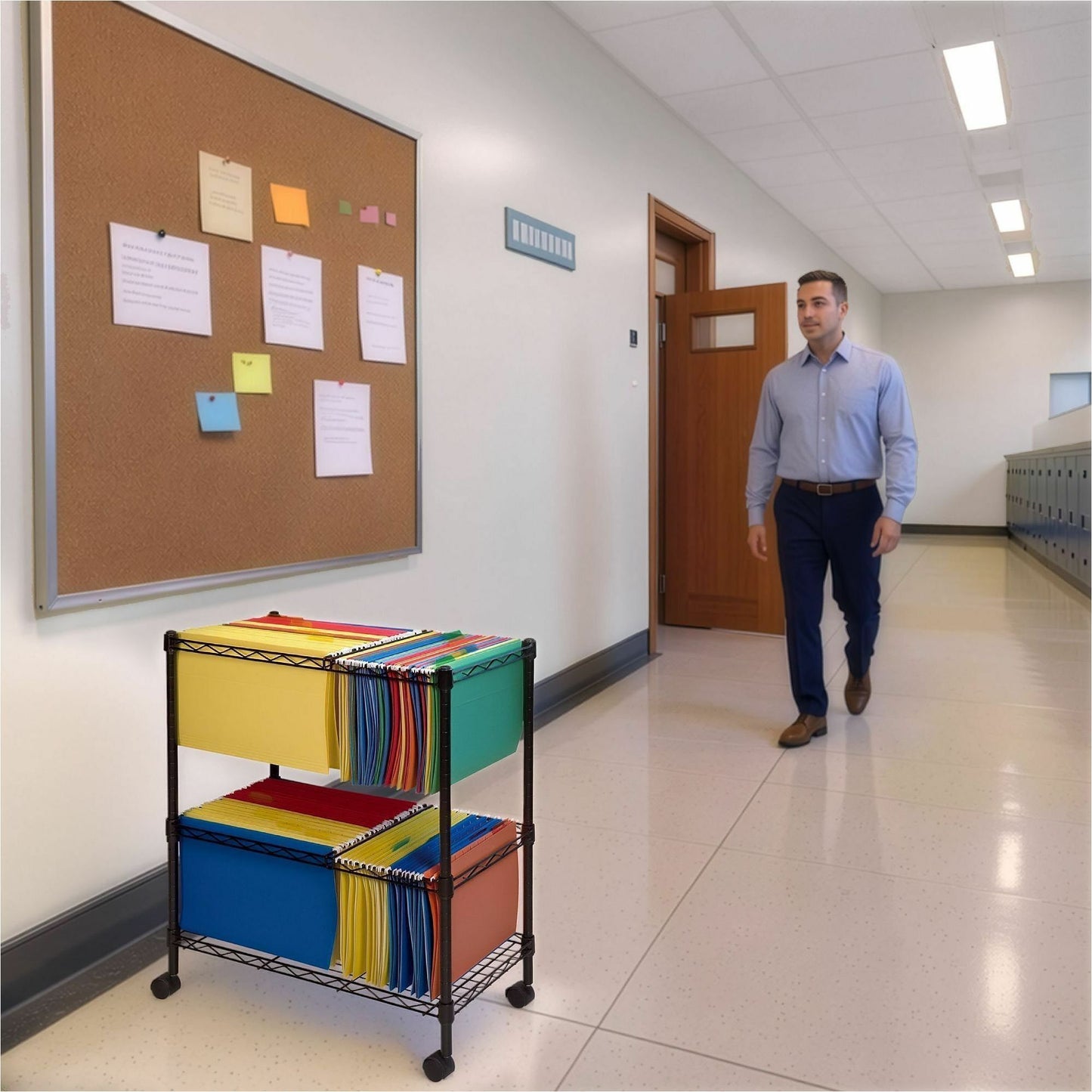 Lorell 2 - Tier Wire Mobile File Cart 30"H x 26"W x 12.5"D (LLR - LLR45650) - SchoolOutlet